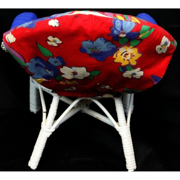 Vtg Wicker Baby Doll Bear Display Patio Chair Plant Stand Fabric Cover - Picture 3 of 9